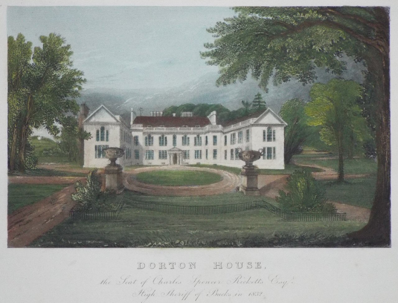 Aquatint - Dorton House, the Seat of Charles Spencer Ricketts Esqr. High Sheriff of Bucks in 1832.